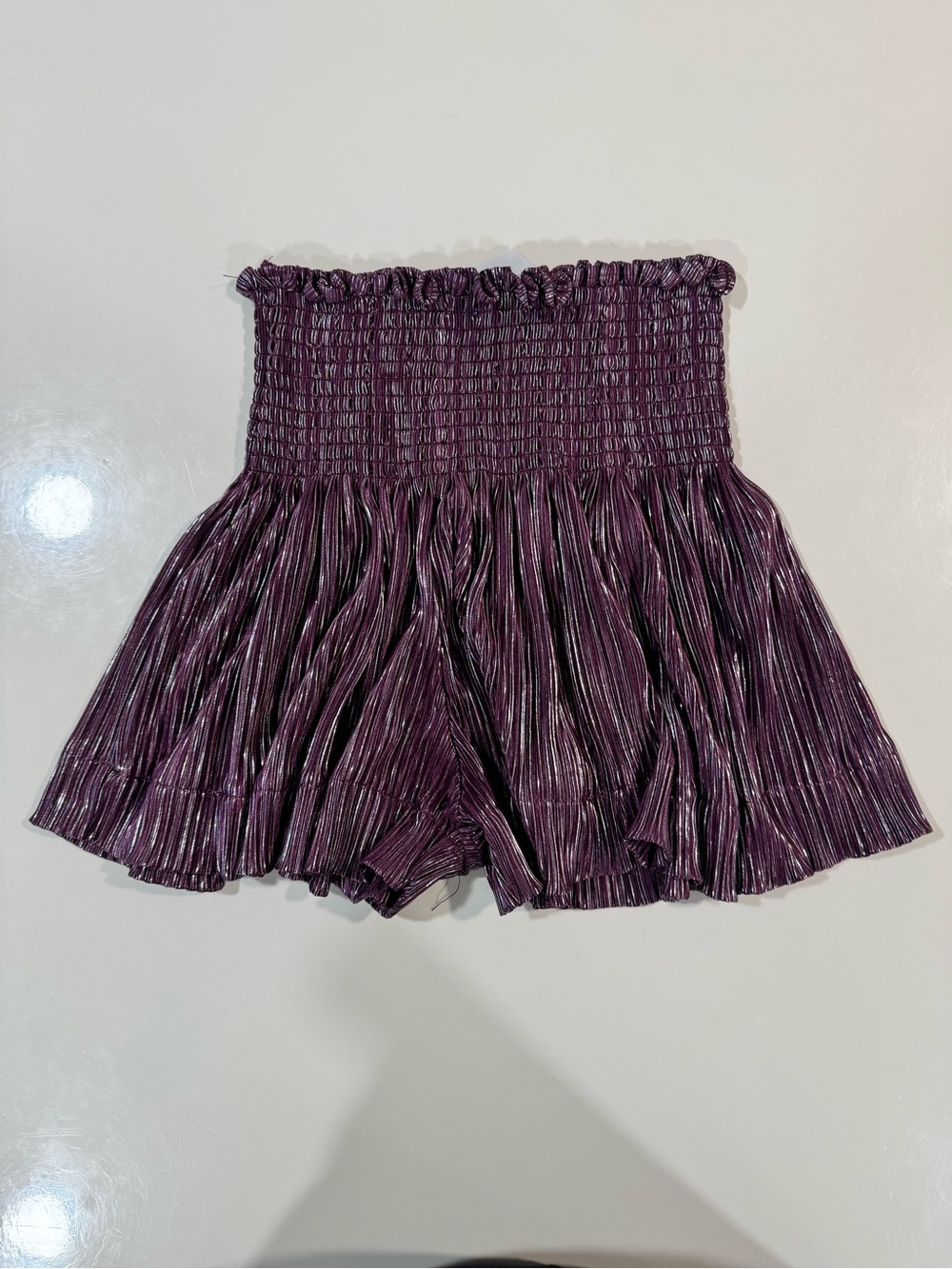QUEEN OF SPARKLES Purple Metallic Pleated Girls Shorts
